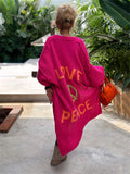 Love & Peace Letter Cardigan Mid-Length Knitted Sweater for Lady