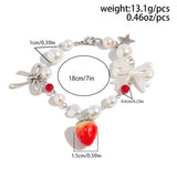 Women's Sweet Strawberry Bowknot Star Pendant Pearl Bracelets