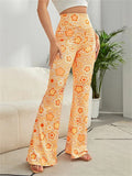 Women's Cute Floral Print High-Rise Stretchy Flared Pants