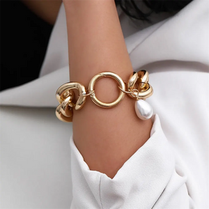 Ladies Stylish Artificial Pearl Gold Chain Bracelet