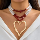 Female Beads Imitation Pearl Heart Shaped Necklaces