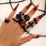 9pcs/Set Spider Devil Eye Skull Cross Halloween Rings