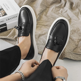 Smooth Leather Tassels Slip-on Flats for Male