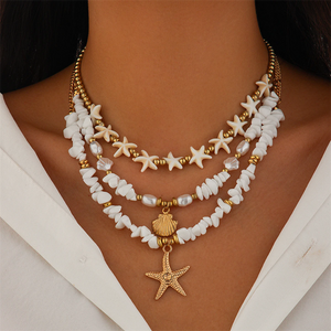 3pcs/Set Irregular Stone Chain Seashell Starfish Pendant Necklaces