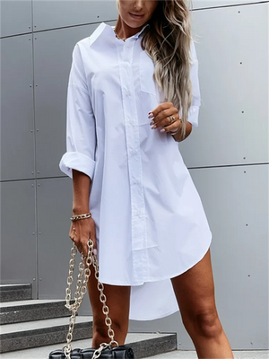 Female Simple Relaxed Fit Lapel Button Front Blouses