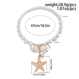 Women's Gold Starfish White Conch Pendant Irregular Pearl Beach Necklace