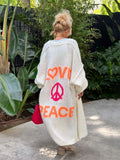 Love & Peace Letter Cardigan Mid-Length Knitted Sweater for Lady