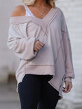 Women's V-neck Solid Color Oversized Asymmetrical T-shirt