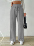 Women's Striped Texture Loose Drawstring Straight-Leg Pants