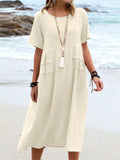 Holiday Solid Color Round Neck Loose Dress for Women