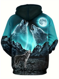 Moon & Wild Wolf Howl 3D Printed Hoodies for Male