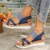 Women's Holiday Leisure Cross Strap Wedge Heel Stripe Sandals