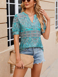 Bohemian Style V Neck Paisley Print Fitted Shirt for Women