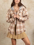 Women's Multicolored Plaid Hooded Coat with Pockets