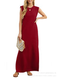 Simple Loose Round Neck Sleeveless Side Split Dress for Women