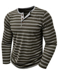 Men's Leisure Three-button Striped Henley Shirts