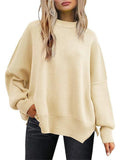 Women's Batwing Sleeve Side Slit Ribbed Crewneck Sweater