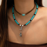 3pcs/Set Turquoise Stone Boot Crystal Pendant Necklaces