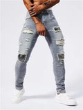 Men's Hip-Hop Style Ripped Patch Stretchy Skinny Jeans