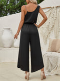 Ladies Cowl Neck Waisted Dressy Jumpsuits with Chain