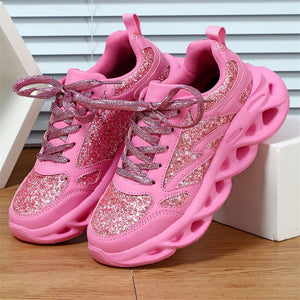 Fashionable Sequin Lace Up Thick Sole Shoes for Women