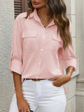 Female Double Pocket Button Up Long Sleeve Blouse