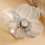 Female Ginkgo Leaf Flower Design Rhinestone Rings