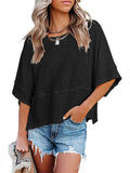 Ladies Solid Color Patchwork Casual Loose T-Shirts