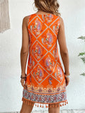 Ladies Print Tassels Hem Sleeveless Dresses for Vacation