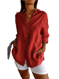 Women's Pleated Single Breasted Long Sleeve Lapel Blouses