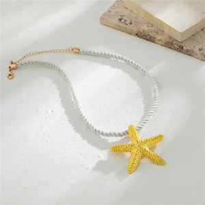 Ladies Boho Style Braided Rope Starfish Graphic Necklace