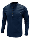 Men's Holiday Patch Pocket Long Sleeve Henry Cotton Linen Shirt