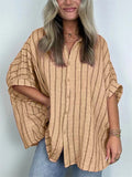 Vintage Vertical Stripe Batwing Sleeve Plus Size Ladies Blouses