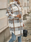 Leisure Contrast Color Plaid Fluffy Coat for Women