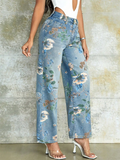 Popular Floral Print Ankle-Length Jeans for Women