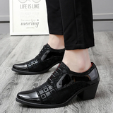 Male Square Check Pattern Mid Cuban Heel Dress Shoes