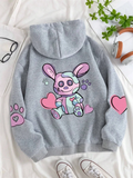 Cute Pink Heart Rabbit Printed Harajuku Hoodies for Women