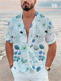 Summer Short Sleeve Lapel Leaf Print Men's Vacation Shirts