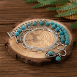 Couple 4pcs/Set OT Buckle Turquoise Stone Charm Bracelets