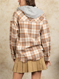 Women's Multicolored Plaid Hooded Coat with Pockets