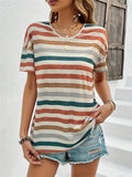 Rainbow Stripe Leisure Cozy Summer T-shirts for Women