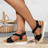 Women's Retro Snake Print Metal Ring Roman Wedge Sandals