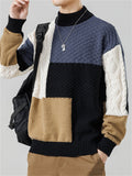 Men's Color Block Patchwork Round Neck Warm Knitted Sweater