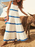 Female Tiered Wave Stripe Strap Dresses