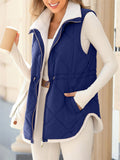 Female Irregular Hem Diamond Check Zippered Padded Coat Vest