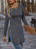 Women's Side Slit Crew Neck Elegant Shirt