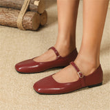 Ladies Square Toe Elegant Retro Mary Jane Flat Loafers