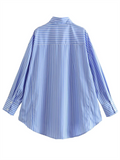 Women's Single Breasted Striped Blouses with Pockets