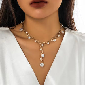 French Style Irregular Pearl Tassel Necklace for Women