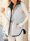 Female Irregular Hem Diamond Check Zippered Padded Coat Vest